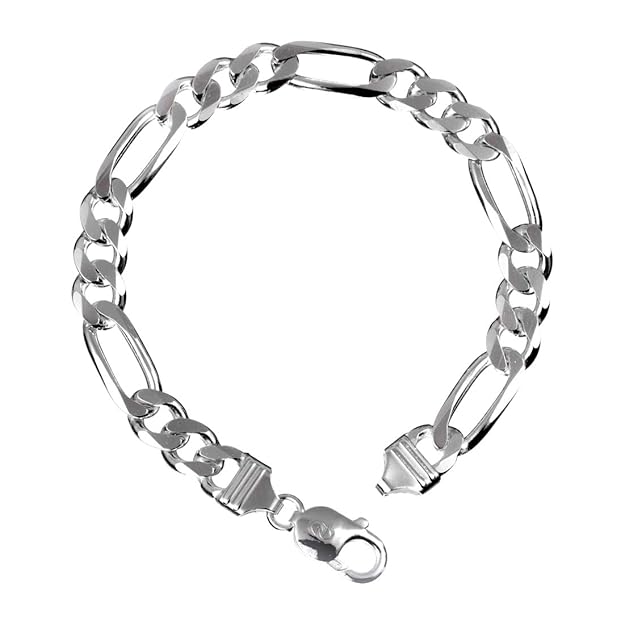 Clara Anti-Tarnish 92.5 Sterling Silver Figaro Bracelet 8.5 inch 20 gm |Gift for Men & Boys