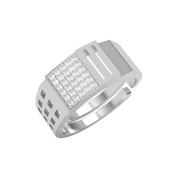 Clara Real 925 Sterling Silver Leon Men Ring |Size Adjustable, Platinum Plated, Swiss Zirconia | Gift for Men & Boys
