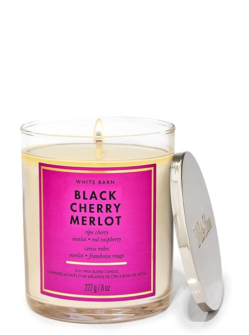 Bath and Body Works Black Cherry Merlot Single Wick Candle | 227 g / 8 oz | Single Wick Candle| Fruity Fragrance