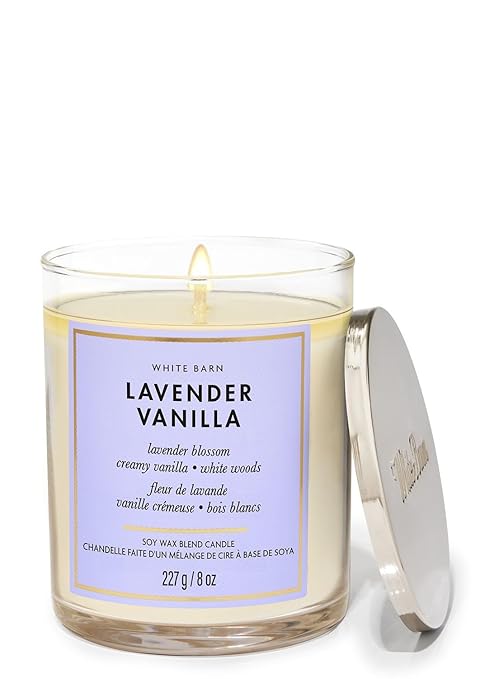 Bath and Body Works Lavender Vanilla Single Wick Candle | 227 g / 8 oz | Single Wick Candle| Woodsy Fragrance