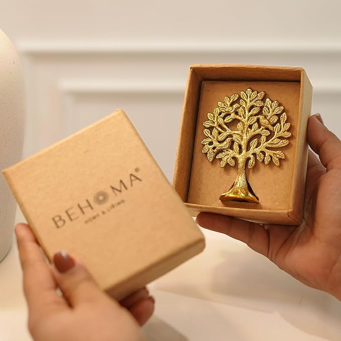 BEHOMA 100% Pure Brass Kalpvriksh Tree with Birds | Tree of Life Showpiece for Car Dashboard & Table Decor (8.5 cm) | Kalpvriksha Vastu & Feng Shui Good Luck Idol, Home & Puja Gift