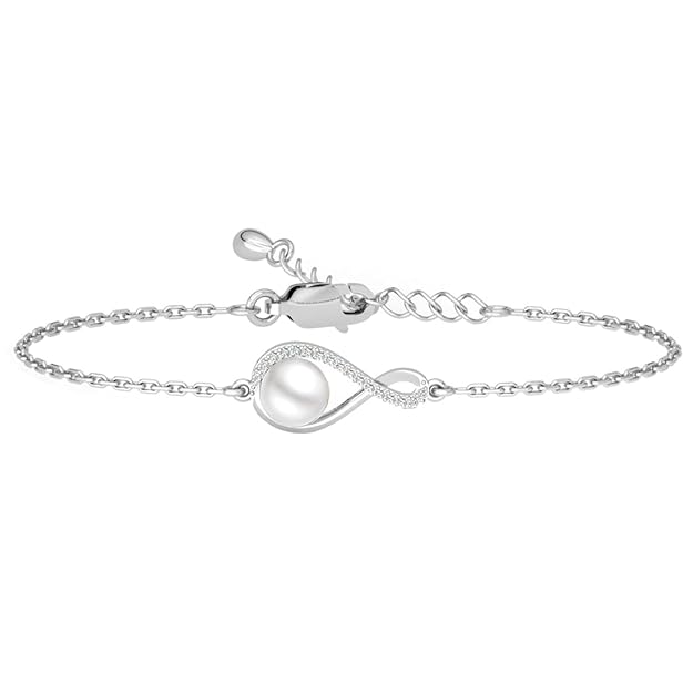 Clara 925 Pure Silver Real Pearl Hand Bracelet, Adjustable, Anti Tarnish, Swiss Zirconia Gift for Women and Girls