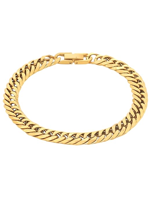 Yellow Chimes Bracelets for Men and Boys | Gold Plated Curb Chain Bracelet for Men | Stainless Steel Type Bracelet | Accessories Jewellery for Men | Birthday and Anniversary Gift