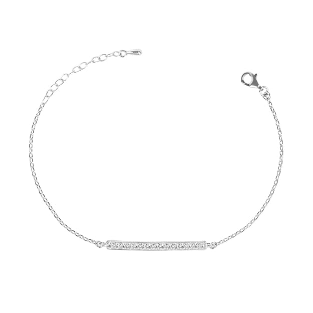 Clara 925 Sterling Silver Bar Bracelet | Adjustable, Rhodium Plated, Swiss Zirconia | Gift for Women and Girls