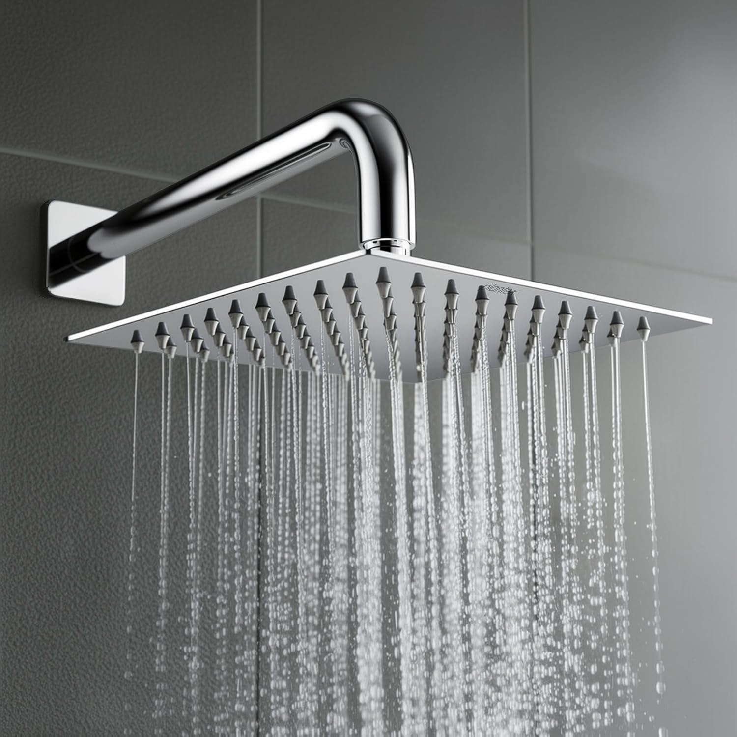 Plantex Stainless Steel Shower Head for Bathroom/8 x 8 inch Square Overhead Shower without Arm/Adjustable Bathroom Shower-(Ultra Slim-Chrome)
