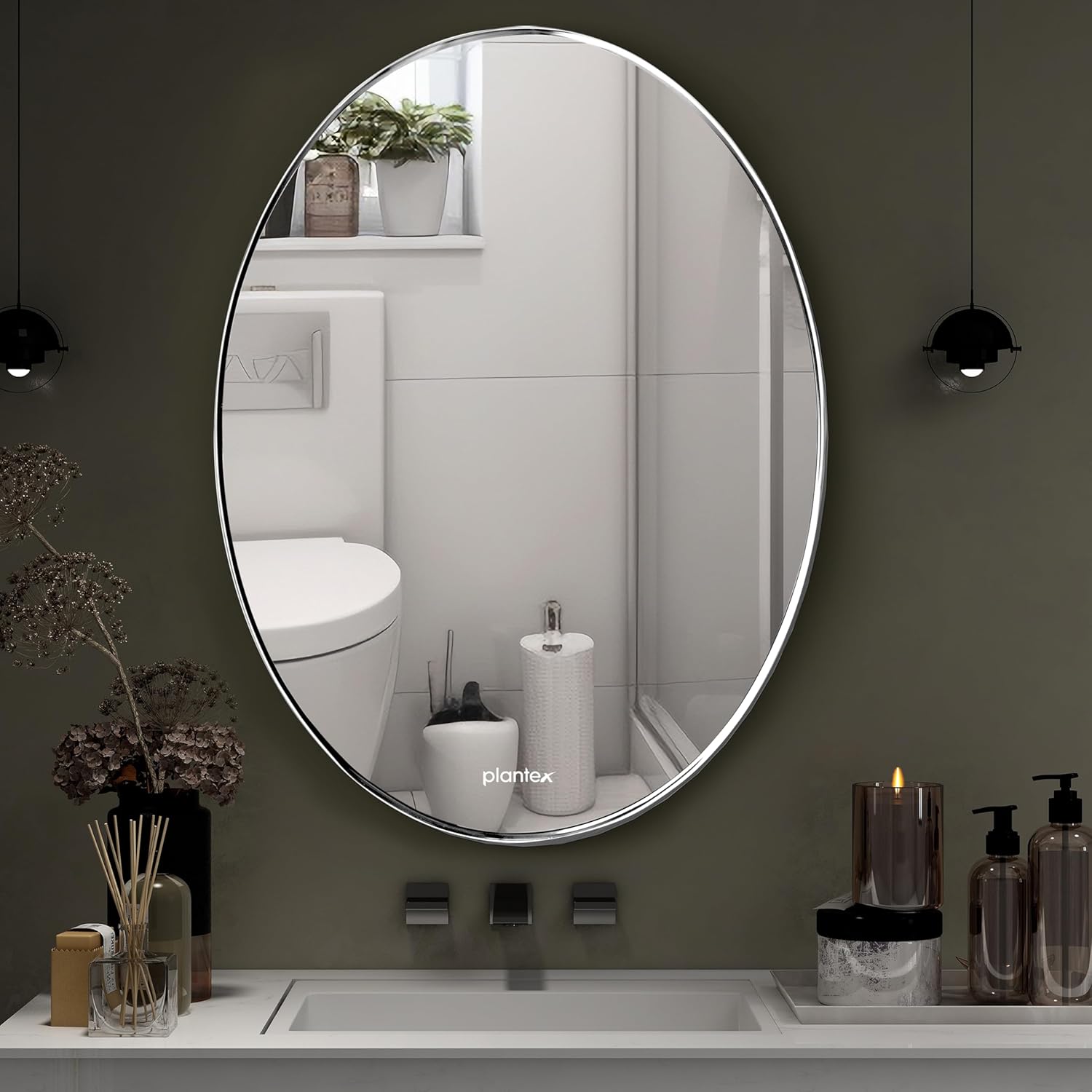 Plantex Frameless Oval Mirror for Wall/Bathroom/Dressing Room/Living Room/Bedroom/Entryway - Bathroom Accessories (18 X 24 Inch)