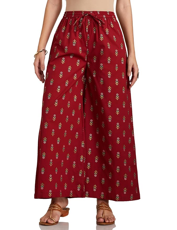Amazon Brand - Myx Women Relaxed Cotton Flared Palazzo (Available in Plus Sizes)