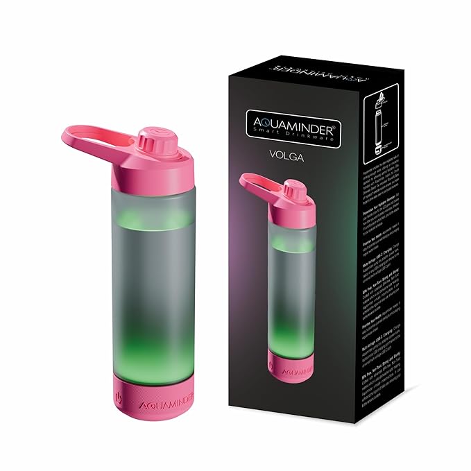 Aquaminder Silicone Smart Water Bottle With Hydration Reminder For Adult & Kids With Easy Grip, Glows & Beep Feature Frosted Water Bottle 770 Ml | Perfect For Gift, Gym,Office & Daily Use (Volga Pink)