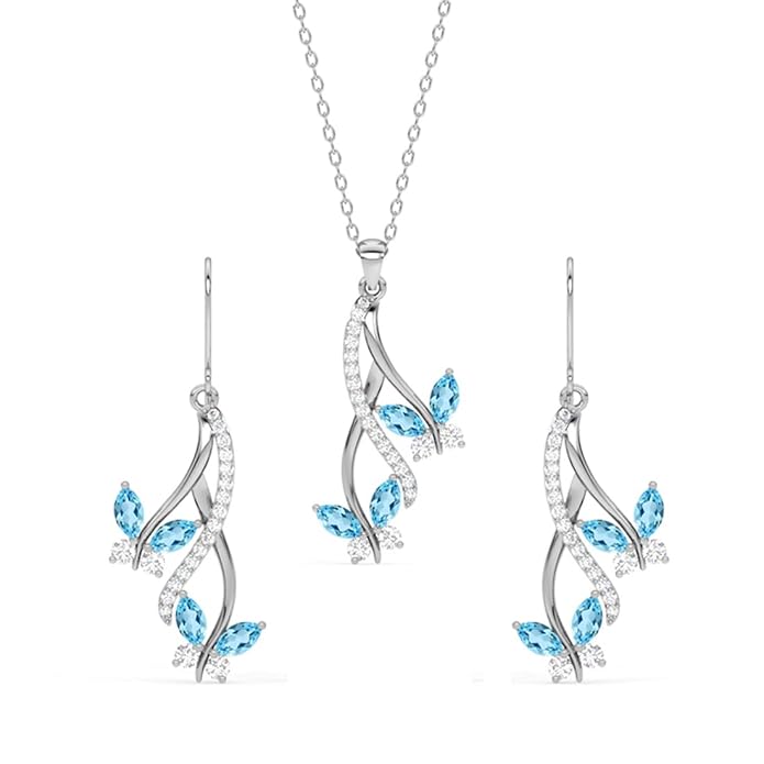 Clara 925 Sterling Silver Butterfly Pendant Earring Chain Bracelet Ring Jewellery Set | Rhodium Plated, Swiss Zirconia | Gift for Women & Girls
