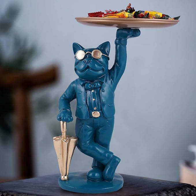 zart Resin Cool Dog Action Showpiece With Plate Home Decor Showpiece,Living Room Decor Showpiece(Blue),10 Cm,7 Cm