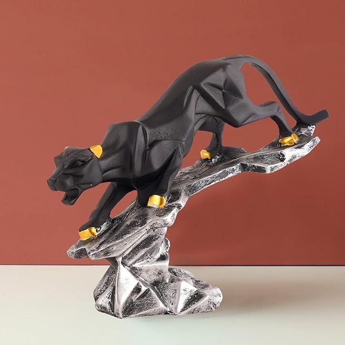 ZART Black Cheetah Showpiece for Home Decor Showpiece | Cheetah Statue for Home Decorative Showpiece Item (Multicolor)