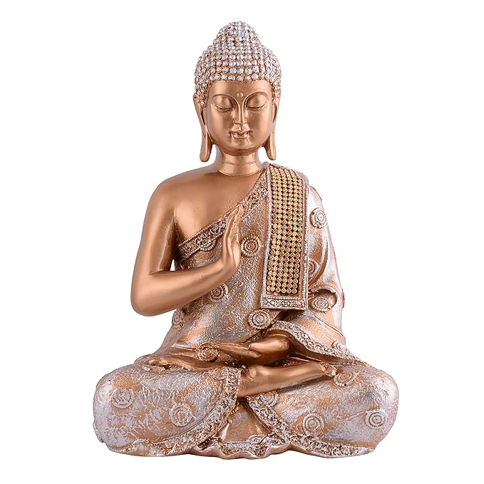 zart Samadhi Buddha Showpiece for Home & Office Decor Gift Itam(11 inch Golden & Silver), Religious