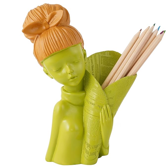 Zart Angel Fantasy Showpiece - Winged Girl Statue for Home Decor Shelves - Fairy Resin Figurine (Green, 10 Cm x 7 Cm)