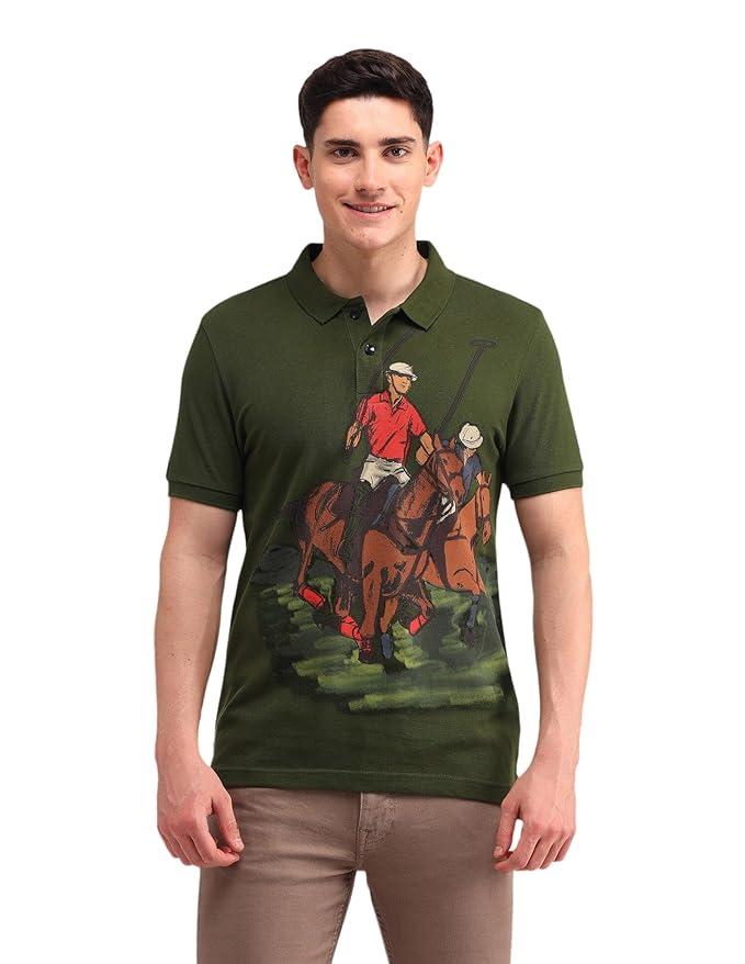 U.S. Polo ASSN. Printed Polo T Shirts for Men - 100% Cotton, Half Sleeve Mens Tshirt