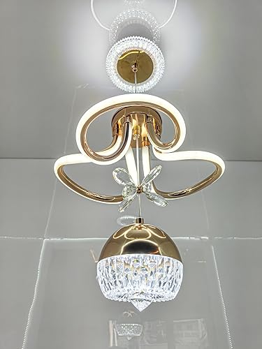 swanart Modern LED Chandelier with Crystal Pendant - Dimmable Gold Ceiling Light Fixture for Living Room, Dining Room, Bedroom