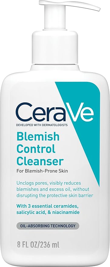 Cerave Blemish Control Cleanser with 2% Salicylic Acid & Niacinamide for Acne Prone Skin, Controls Acne & Spots, Unclog Pores & Reduces Blemishes, 236ml