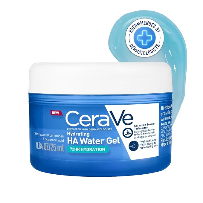 CeraVe HA Water Gel with Hyaluronic Acid, Ceramides & Niacinamide for Plumpy hydration|Oil-free gel moisturizer| 3 sec fast absorption| Dermat recommended for Women & Men| 25 ml