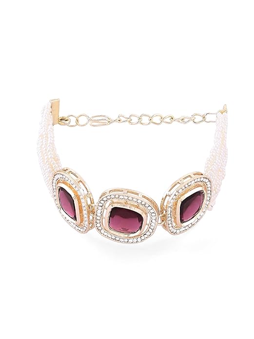 ZAVERI PEARLS Purple Stones Dazzling Austrian Diamonds Multistrand Pearls Bracelet For Women-ZPFK16133