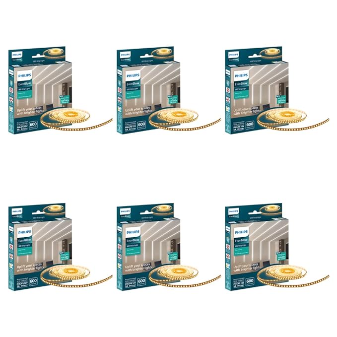 Philips Polycarbonate LED Profile Light for Ceiling|5-Meter 120 LED Strip Light for Home Decoration|Even Glow, Warm White|Pack of 6 (Driver Required Separately)