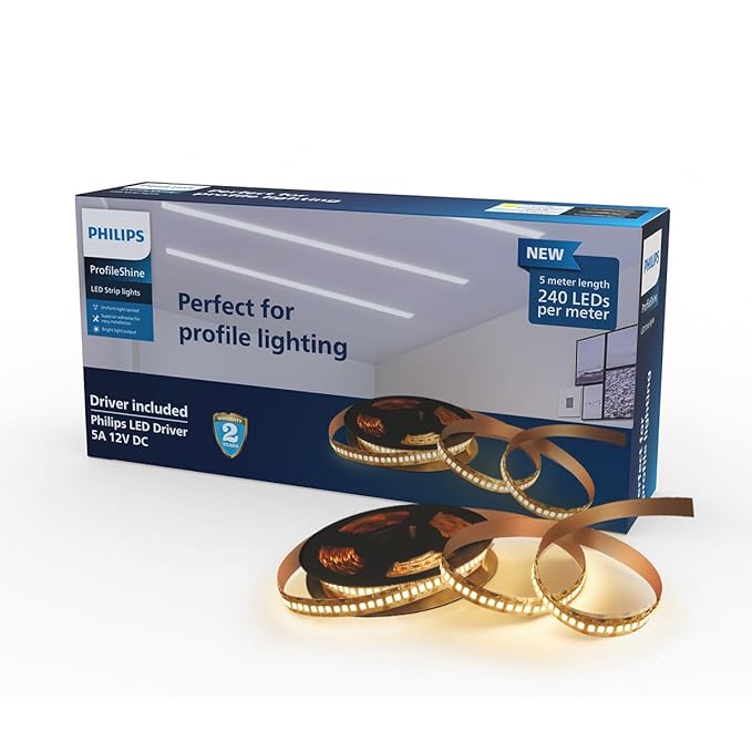 PHILIPS 5-Meter LED Profile Light With Driver | Profile Shine 240 LED Per Meter Profile Light For Ceiling | Colour : Natural White, Pack of 1