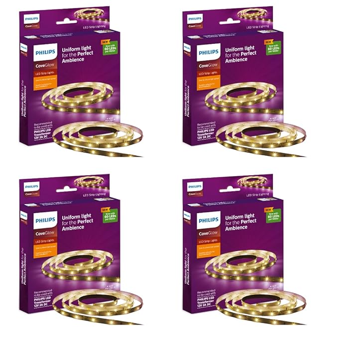 Philips LED Cove Light for Ceiling | 5-Meter LED Strip Light for Home Decoration | CoveGlow, Warm White | Pack of 4 (Driver Required Separately) Polycarbonate