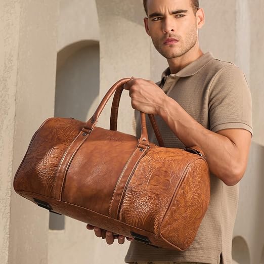 Lifelong Leatherette Stylish & Spacious Weekender Duffle Gym Bag | Stylish Travel Bag for Men & Women | Spacious Overnight Bag with Zip Pocket | Padded Handles | Carry-On Friendly (Tan)