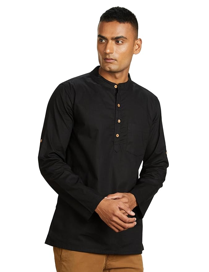 Amazon Brand - Symbol Men's 100% Cotton Solid Short Length Casual Kurta - Regular Fit (Available in Plus Sizes)