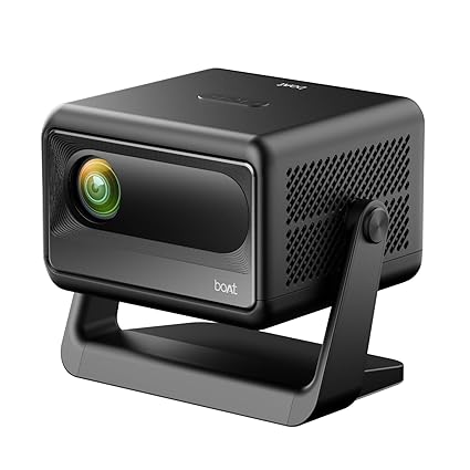Boat CineHead E1 Smart Projector with Built-in Netflix & Prime Video, 150 ANSI Lumens, Native 720p with 1080p & 4K Support, Vertical Keystone, 3W Speaker, Adjustable Stand (Carbon Black)