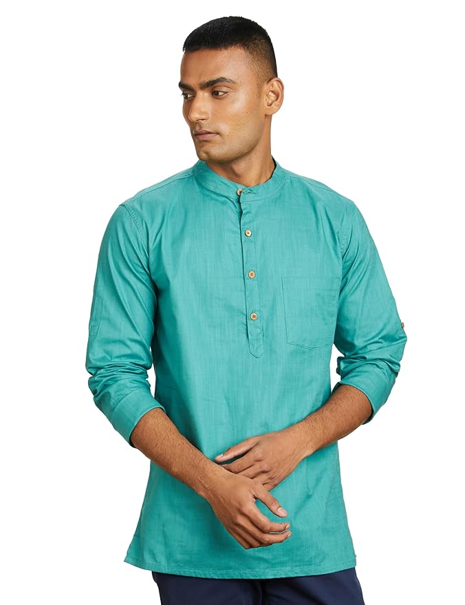 Amazon Brand - Symbol Men's 100% Cotton Solid Short Length Casual Kurta - Regular Fit (Available in Plus Sizes)