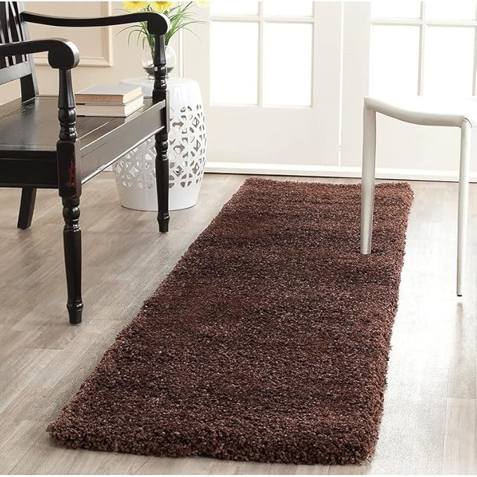 Shaggy Floor Carpet for Living Room, Soft & Fluffy Bedside Runner Rug for Bedroom, Hall, Sofa Area, Elegant Modern Floor Carpet (2x5 Feet, Brown)