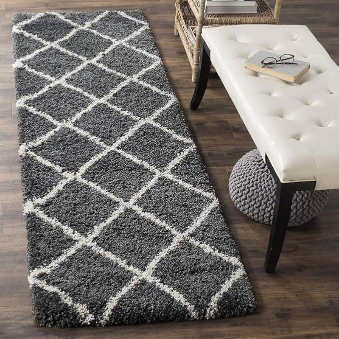 Shaggy Floor Carpet for Living Room, Soft & Fluffy Bedside Runner Rug for Bedroom, Hall, Sofa Area, Elegant Modern Floor Carpet (1.5x4 Feet, Grey Box)
