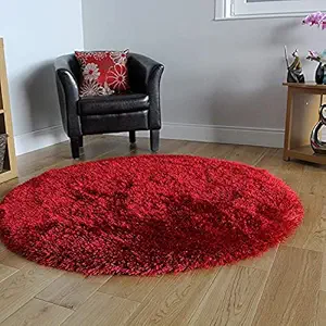 Heaven World Modern Soft Polyester Anti-Slip Round Fluffy Fur Rugs & Plush Carpet for Living Room, Anti Kids Room and Bedroom Floor Carpet (3 X 3 FEET, Red)