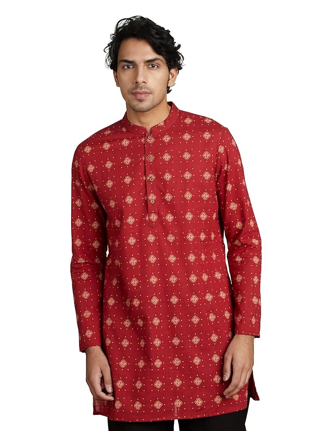 Amazon Brand - Symbol Men's 100% Cotton Everyday Mid Length Casual Kurta - Regular Fit (Available in Plus Sizes)