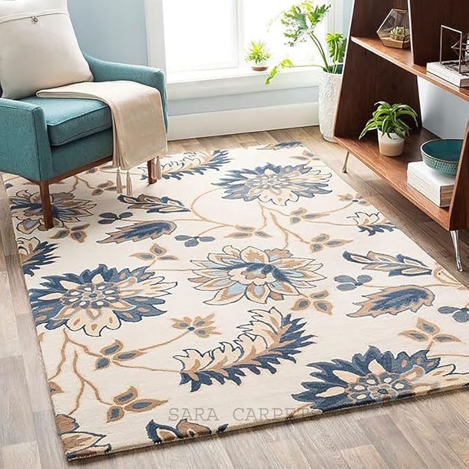 Abstract Living Room Rug, Area RugsHand Tufted Woollen Carpets 1 inch Thickness for Living Room Bedroom. Hall Size 4 x 6 feet (120X180 Cm) Beige G45