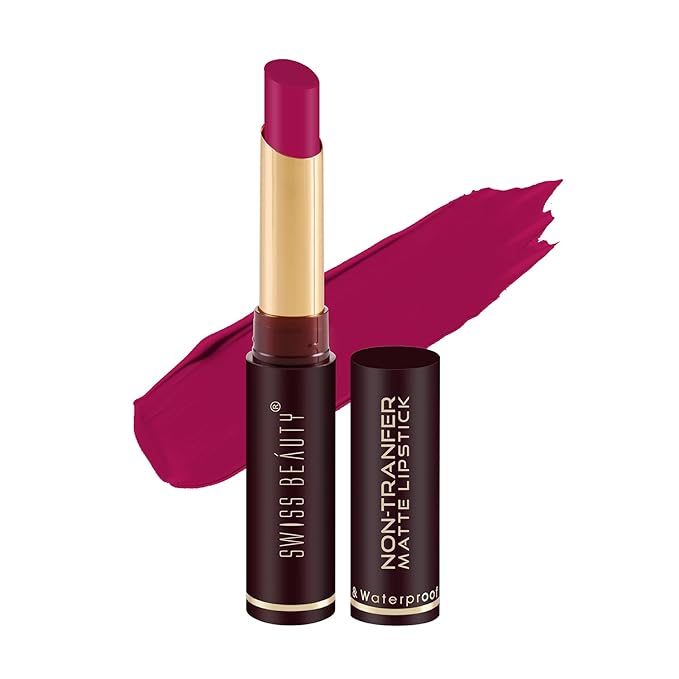 Swiss Beauty Non-Tranfer Matte Lipstick, Smooth & Waterproof, Fire Pink, 2g