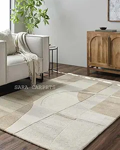 Handmade Woollen Carpet. Craft Collection for Living Room Bedroom. Hall Size 5 x 8 feet (150X240 Cm) Beige 20