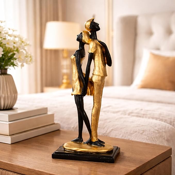 Xtore Stylish Golden Black Resin Romantic Couple Statue for Home Decor (Pack of 1, Black & Golden)