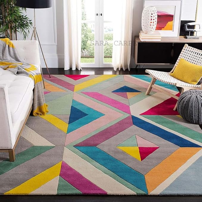 Handmade Woollen Carpet. Craft Collection for Living Room Bedroom. Hall Size 5 x 7 feet (150X210 Cm) Multi 12