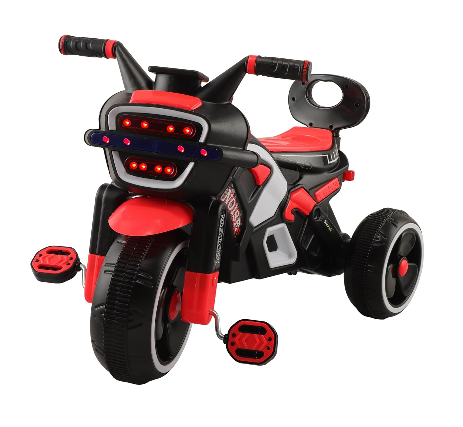 JoyRide Noise Bike Pedal Tricycle for Kids Toddler Trike Headlight, Music,Eva Wheels & Curved Seat and backrest Push Along Pedal Trike for 15 Months to 3 Years RED
