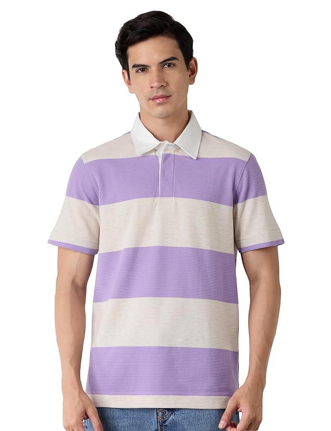 Amazon Brand - Symbol Men Relaxed Fit Rugby Collar Polo| Half Sleeves | Available in Plus Size