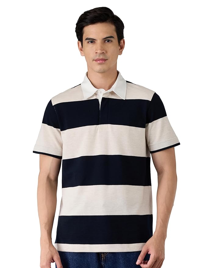 Amazon Brand - Symbol Men Relaxed Fit Rugby Collar Polo| Half Sleeves | Available in Plus Size