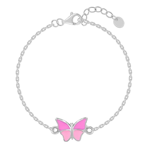 GIVA 925 Silver Pink Butterfly Kid's Bracelet, Adjustable | Gifts for Women and Girls | With Certificate of Authenticity and 925 Stamp | 6 Months Warranty