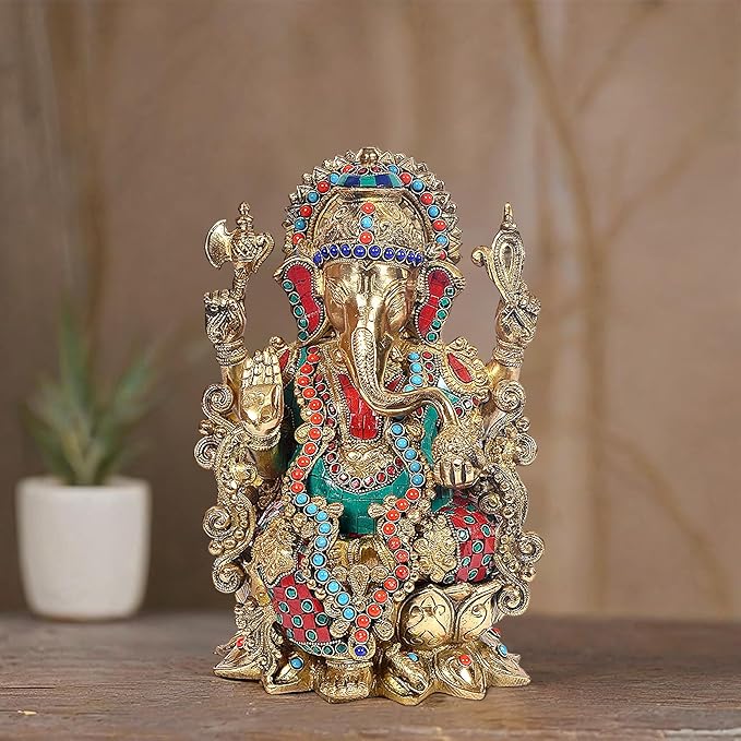 Amazon Brand - Umi Brass Mangalkari Ganesha Statue Idol for Home Decor Temple Mandir | Height : 13 Inches (DE3RAMA-03)