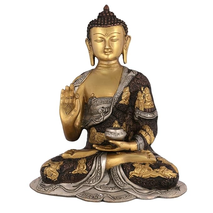Amazon Brand - Umi Brass Buddha Idol, 12 x 9 x 6 Inches, Multicolour