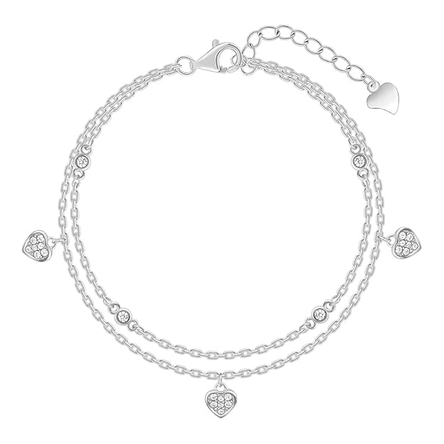 GIVA 925 Silver Zircon Heart Charm Bracelet, Adjustable | Gifts for Girlfriend, Gifts for Women & Girls| With Certificate of Authenticity and 925 Stamp | 6 Month Warranty*