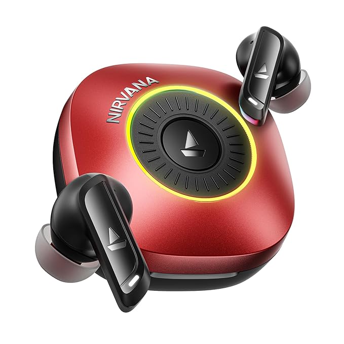 Boat 2026 Launch Nirvana Crown, Sonic ARC, LEDs, Haptic Feedback,50dB Hybrid ANC,Spatial Audio, 6 Mic ENx, App Support, v6.0 Bluetooth Earbuds, TWS Ear Buds Wireless Earphones with mic (Blazing Red)
