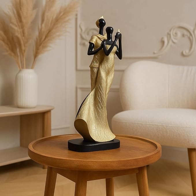 Xtore Lavish Golden Black Resin Couple with Bird for Home Decor (Pack of 1, Golden & Black)