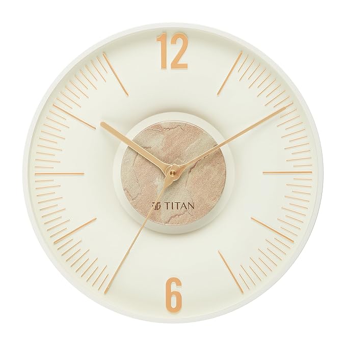 Titan Earth Flare Wall Clock – 32 x 32 cm Pink Sandstone Texture Design with 3D Dial, Raised Indices, Silent Sweep Movement – Stylish Decorative Wall Clock for Living Room, Office, Home – W0093PA03