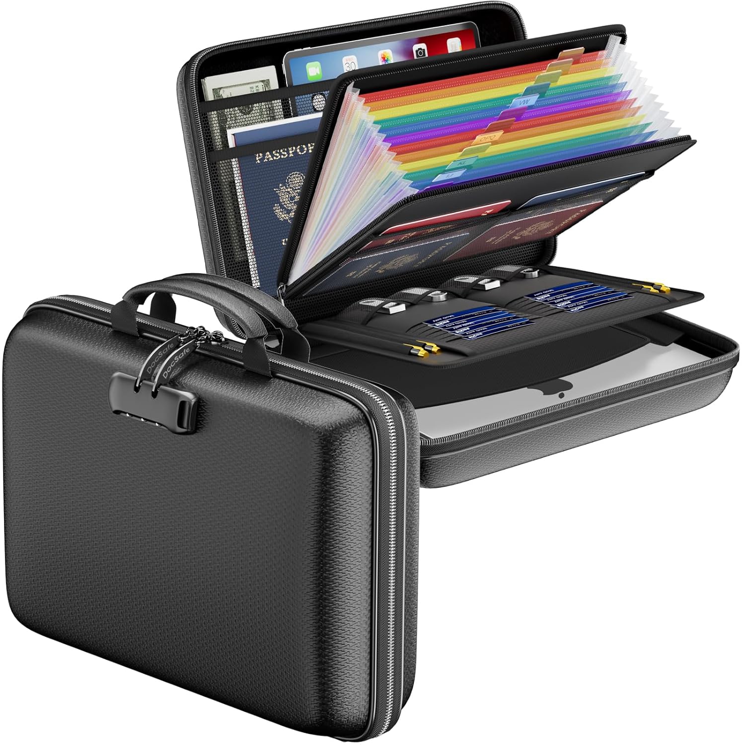 DocSafe Fireproof File Organizer with Lock, Hard-Shell Case Fireproof Document Box with 13 Pocket Accordion File Folder, Portable Home Office Travel Safe Storage for Important Documents Laptop Black Brand: DocSafe