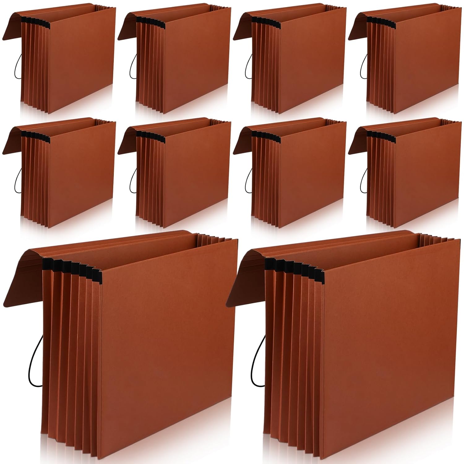 Chuangdi 10 Pcs Expanding File Wallet with Flap and Elastic Cord Closure 5-1/4" Expansion Letter Size File Organizer Heavy Duty Box of 8 Brown File Folders for Documents Letter Paper Office Storage